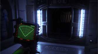 Screenshot from Alien Isolation of Amanda using a radar