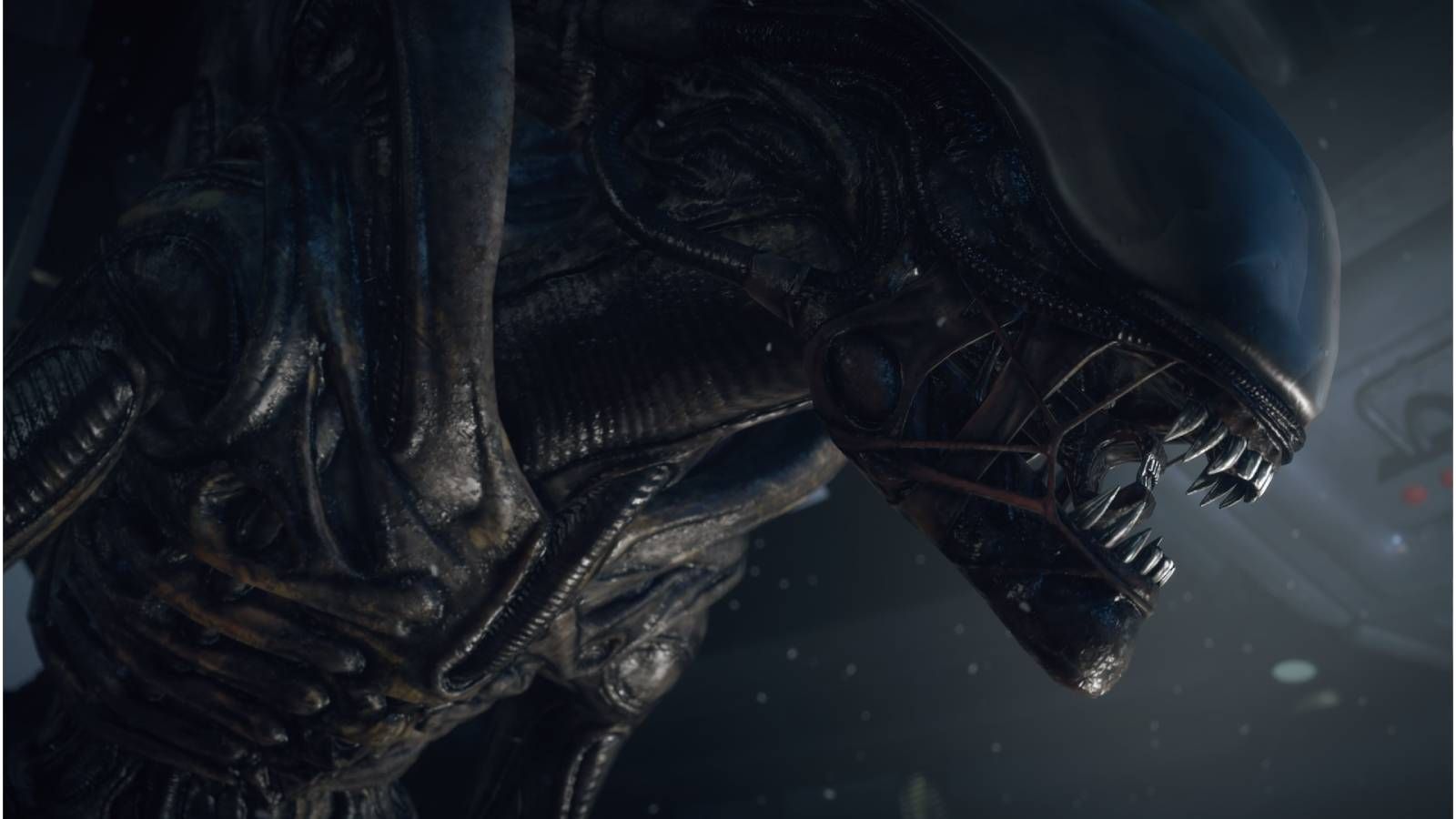 Screenshot from Alien Isolation of a xenomorph