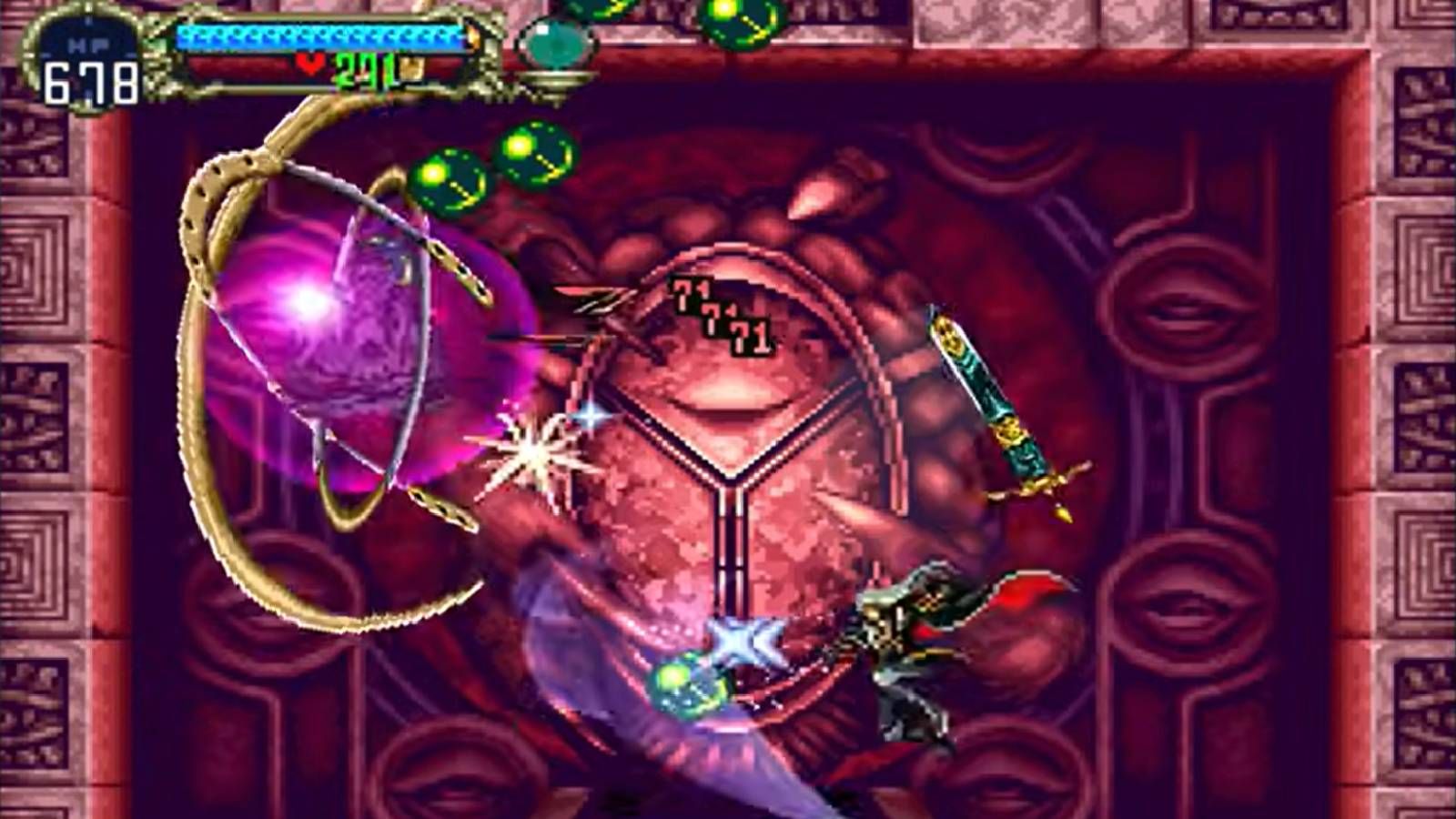 Screenshot from Castlevania Symphony of the Night of Alucard fighting a boss