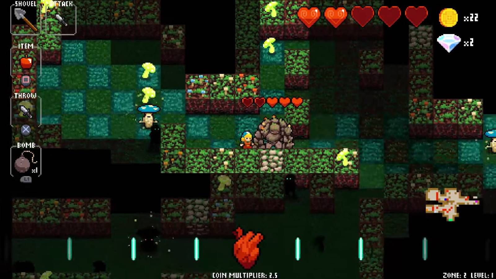 Screenshot from Crypt of the NecroDancer of a golem enemy