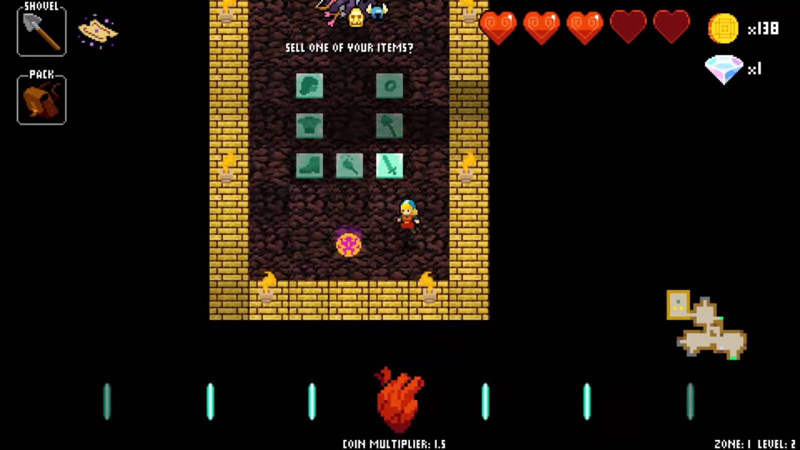 Screenshot from Crypt of the NecroDancer of the shop