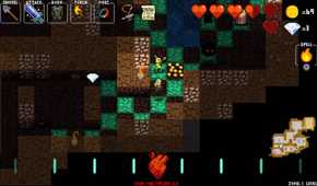 Screenshot from Crypt of the NecroDancer of Cadance fighting a skeleton