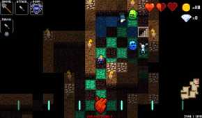 Screenshot from Crypt of the NecroDancer of Cadance fighting a slime