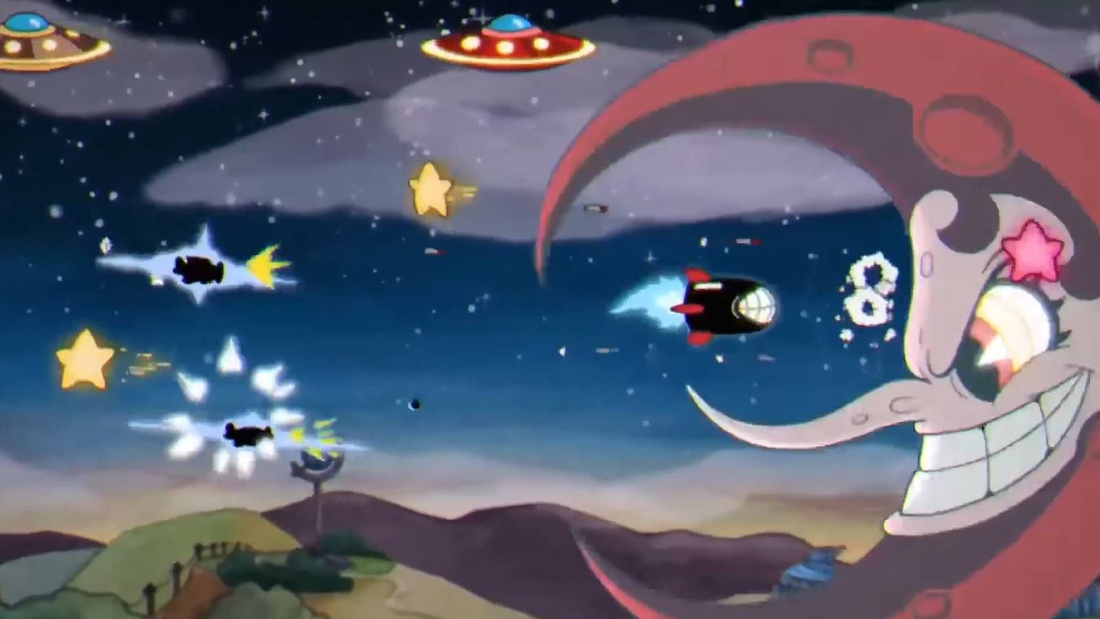 Cuphead fighting the moon boss