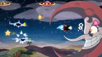 Cuphead fighting the moon boss