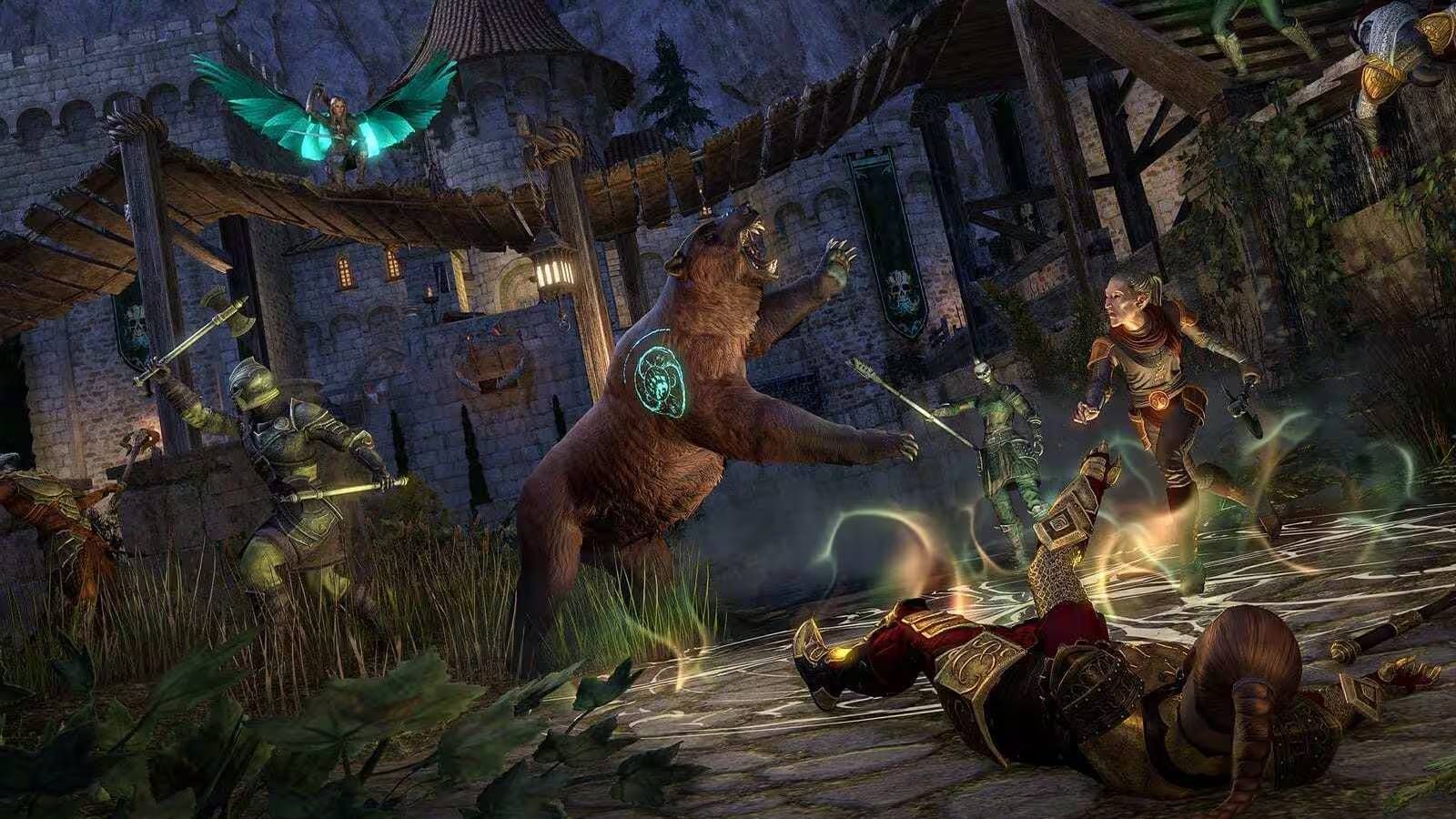 Screenshot from Elder Scrolls Online of a bear attack