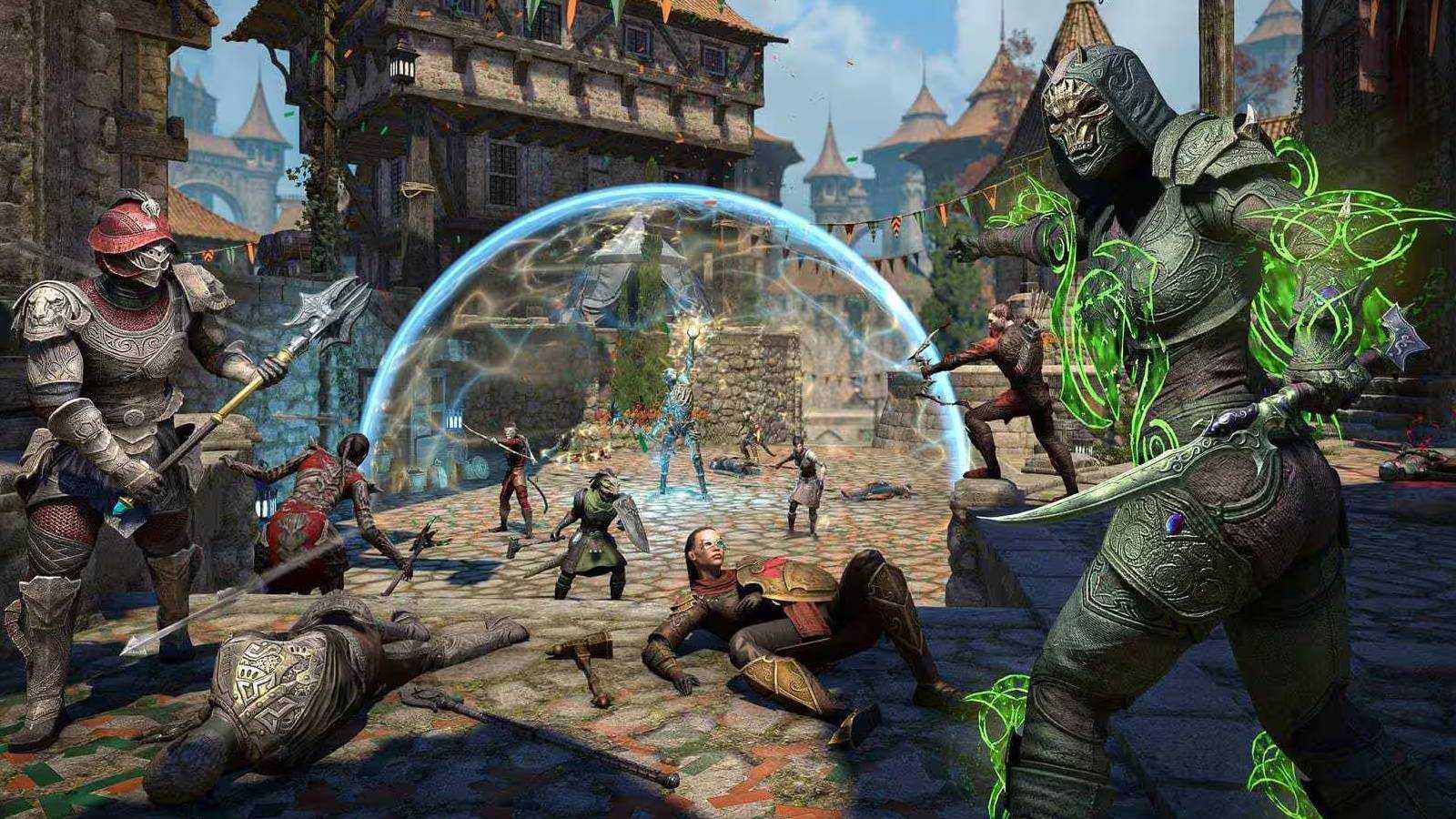 Screenshot from Elder Scrolls Online of a battle