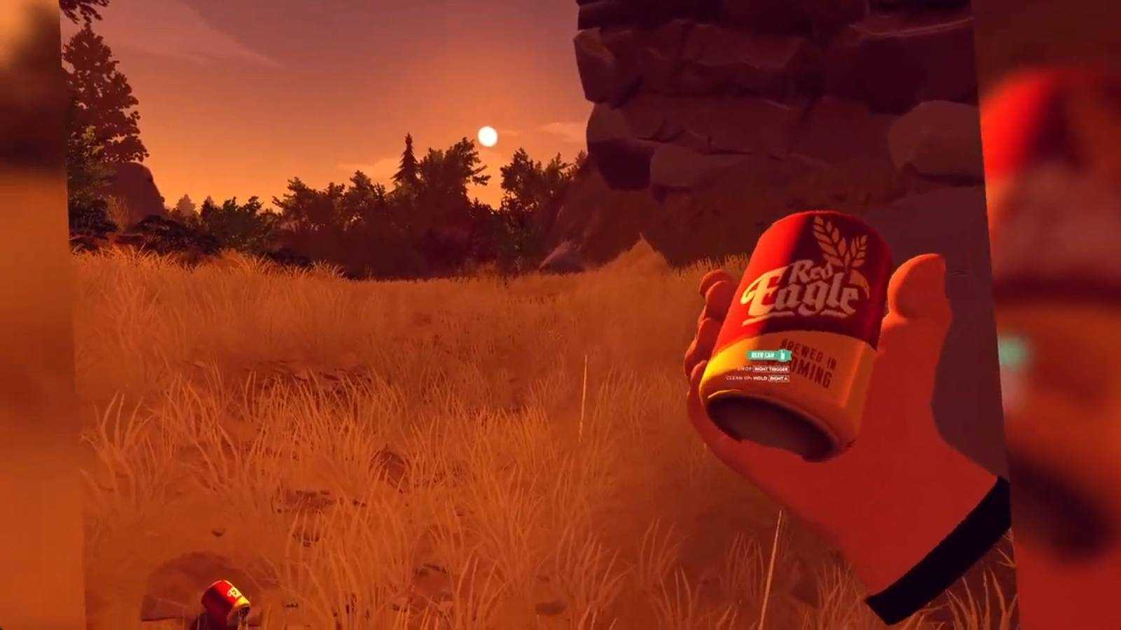 Screenshot from Firewatch of Henry holding a can