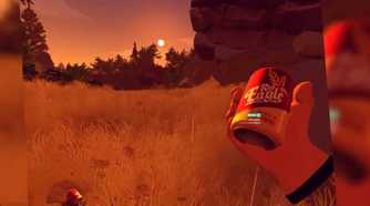 Screenshot from Firewatch of Henry holding a can