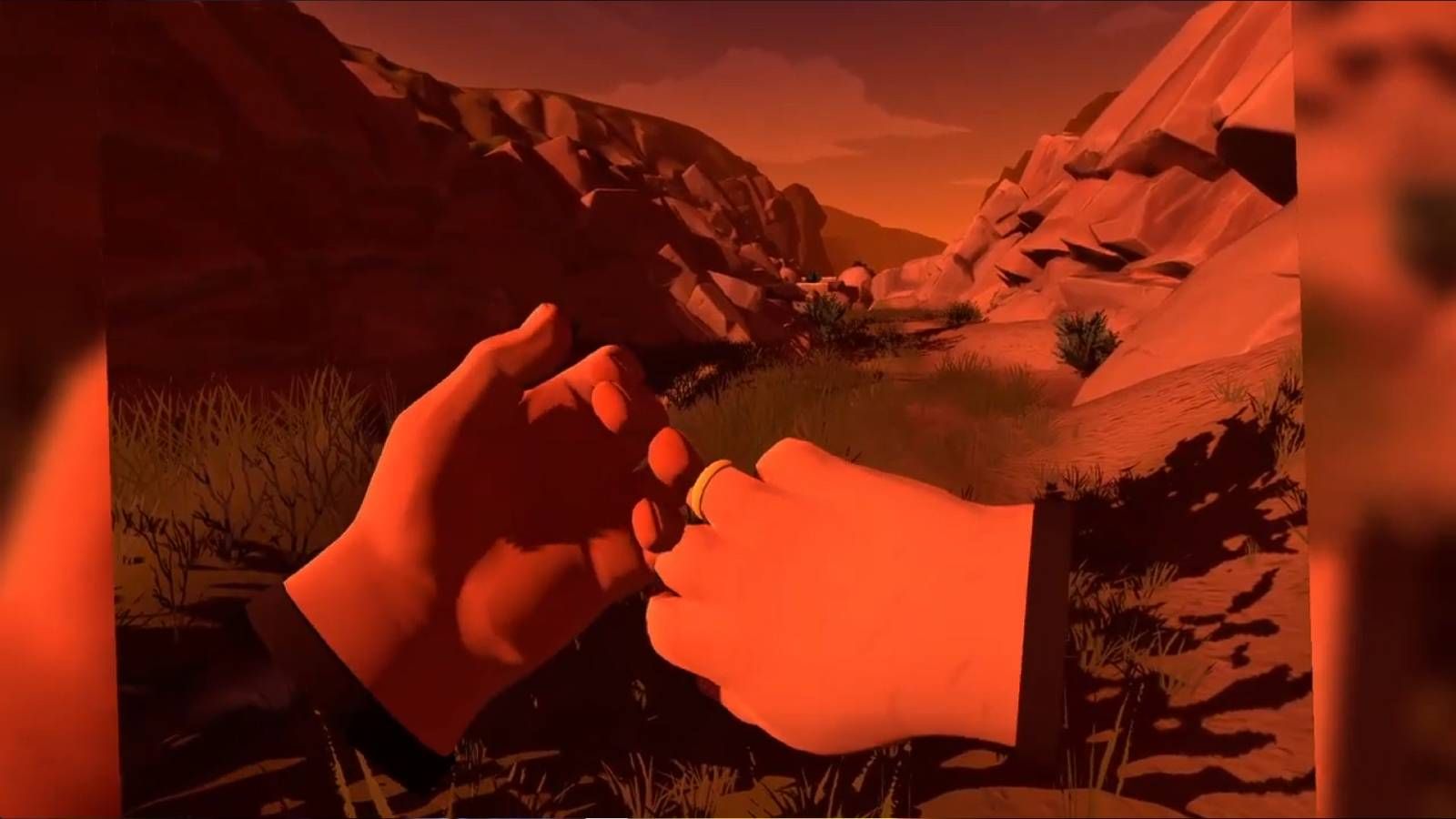 Screenshot from Firewatch of Henry's hands