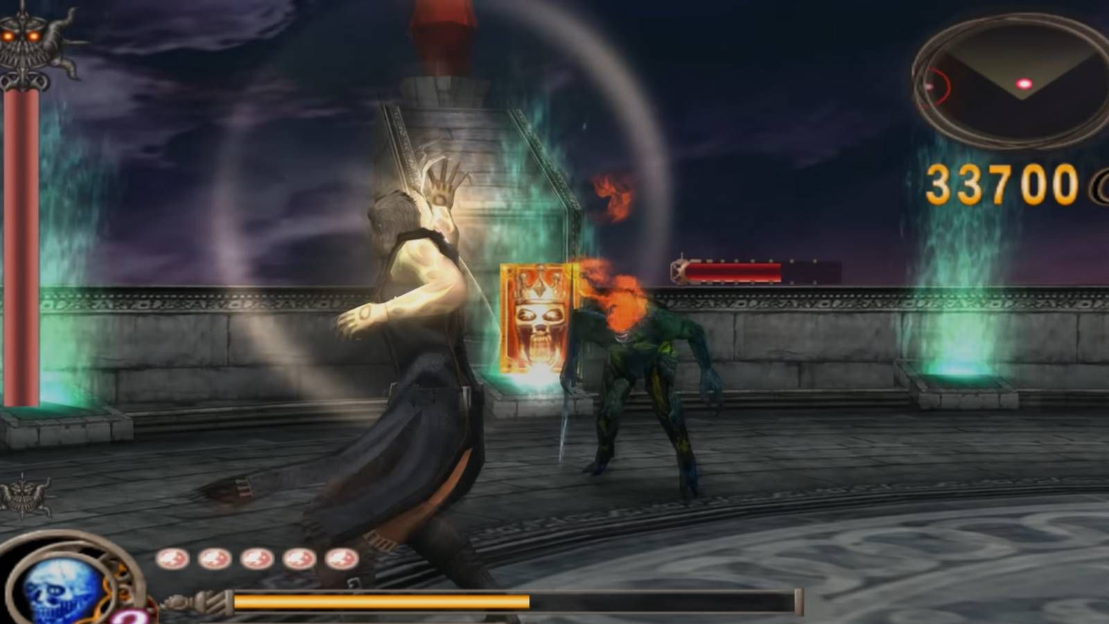 Screenshot from God Hand of Gene using a special attack on a demon