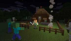 Screenshot from Minecraft of Alex fighting zombies
