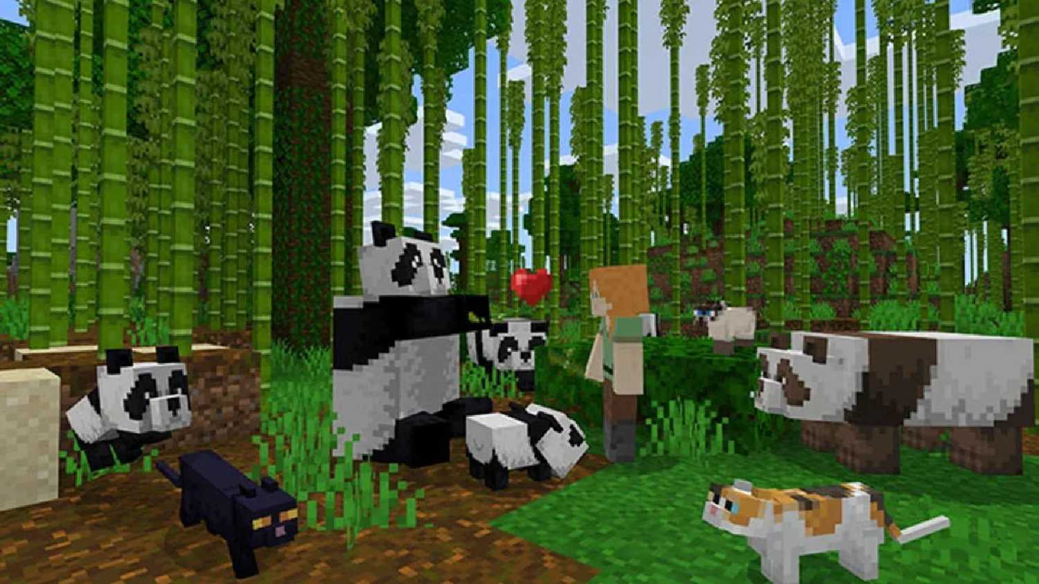 A group of pandas in Minecraft