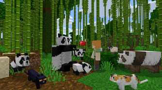 A group of pandas in Minecraft