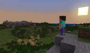 Steve looking over a village in Minecraft