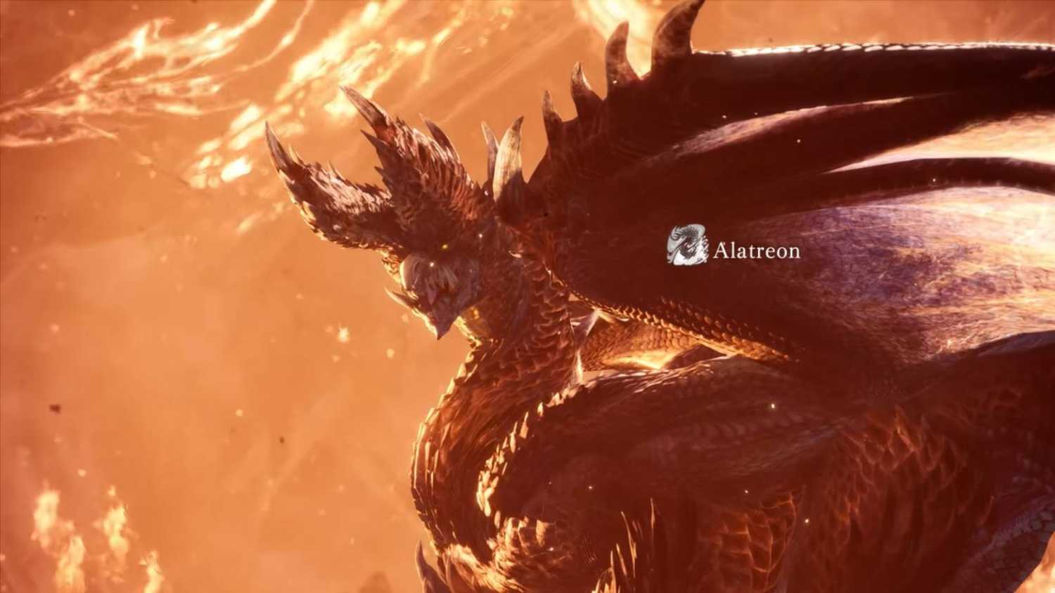Screenshot from Monster Hunter World of the monster Alatreon