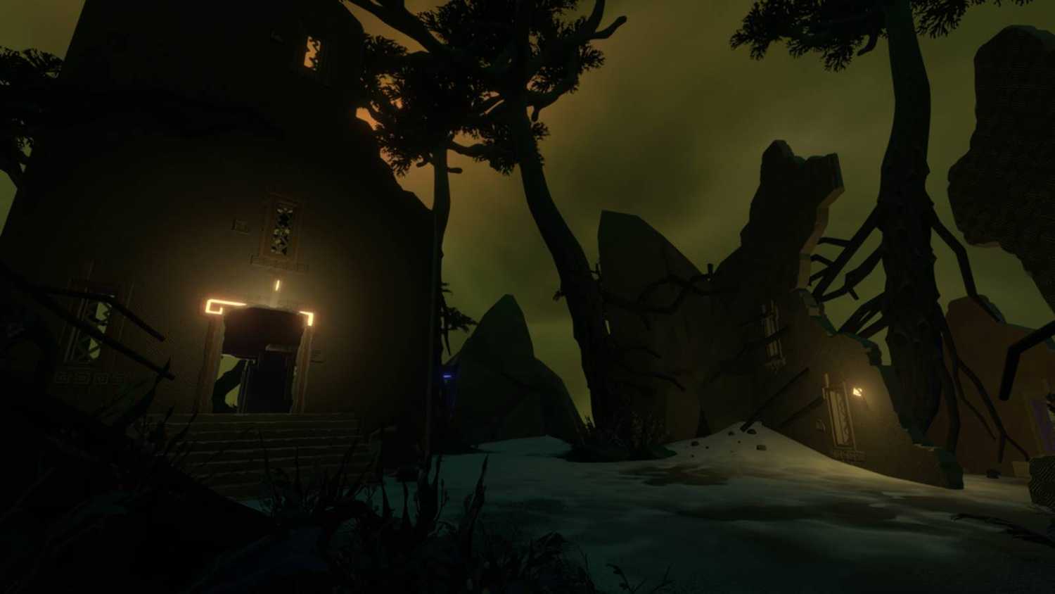 Screenshot from Outer Wilds of a ruined building