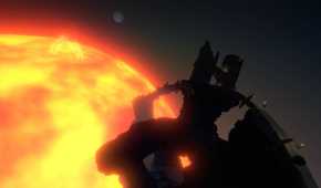 Screenshot from Outer Wilds of a planet close to the sun
