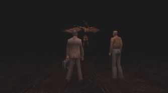 Screenshot of Harry in Silent Hill with the final boss