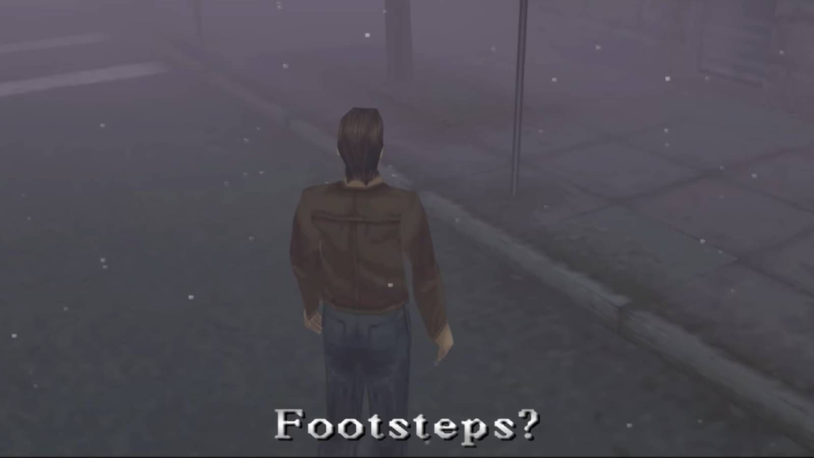 Screenshot of Harry in Silent Hill in the fog