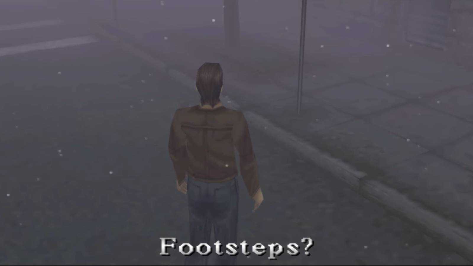 Screenshot of Harry in Silent Hill in the fog