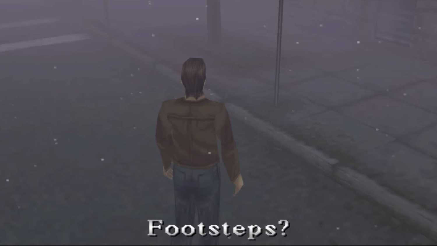Screenshot of Harry in Silent Hill in the fog