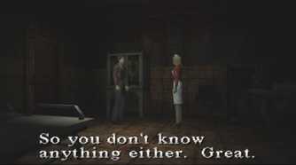 Screenshot of Harry in Silent Hill with Lisa
