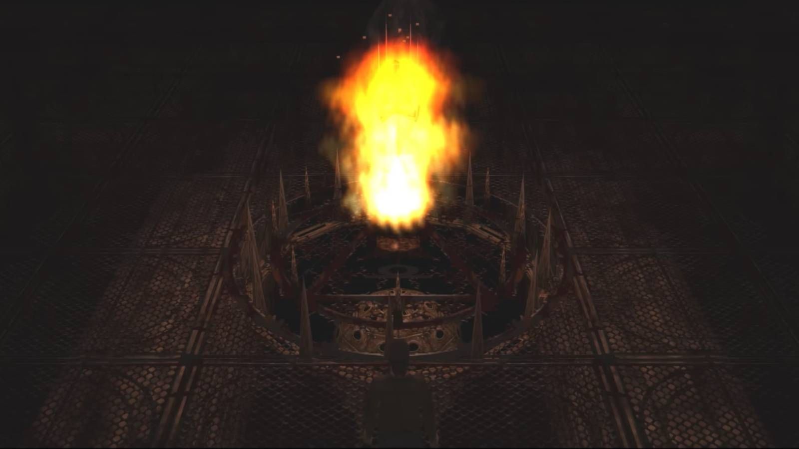 Screenshot of Harry in Silent Hill coming across a ritual