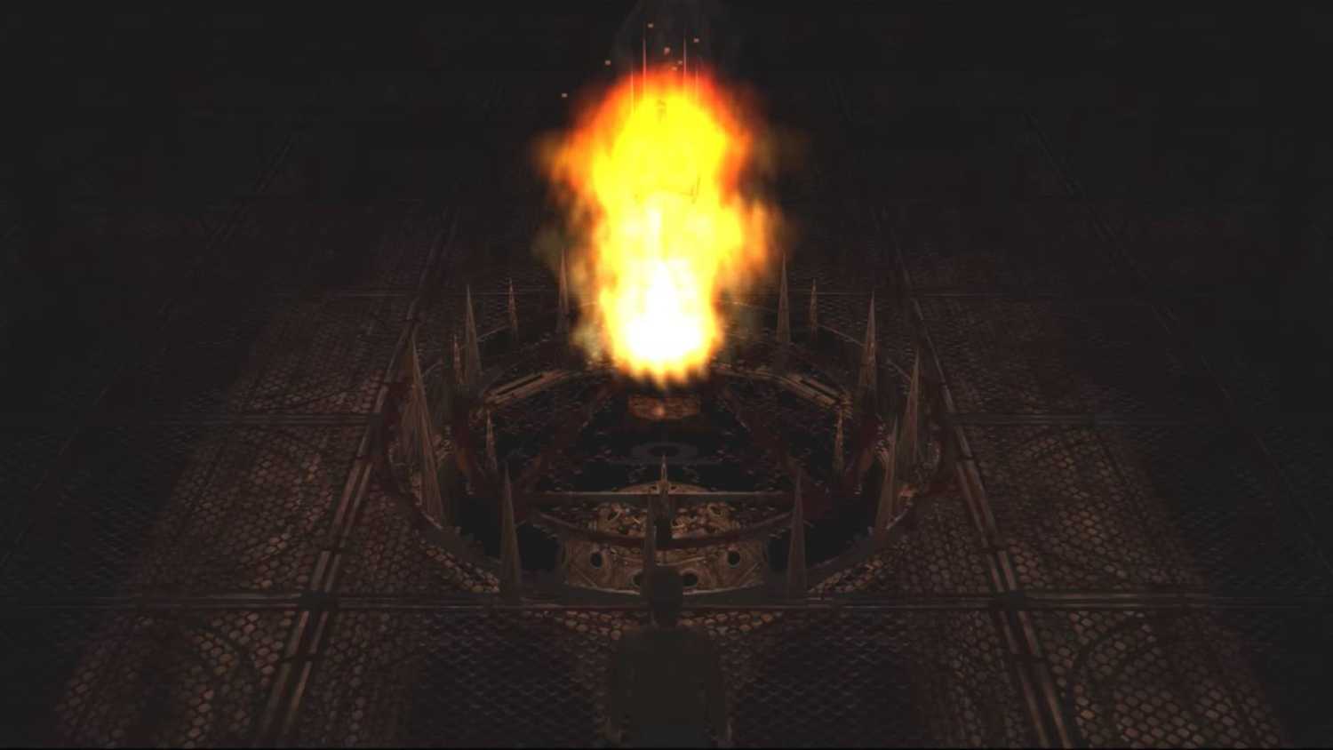 Screenshot of Harry in Silent Hill coming across a ritual