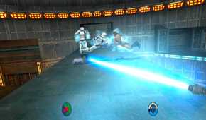 Screenshot from Star Wars Jedi Knight 2 of a force pull