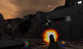 Screenshot from Star Wars Jedi Knight 2 of an ATAT Walker