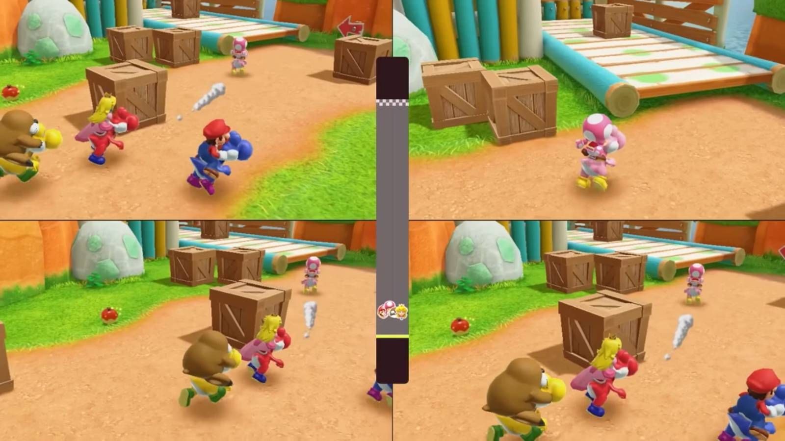 Screenshot of Super Mario Party Jamboree of characters in a race