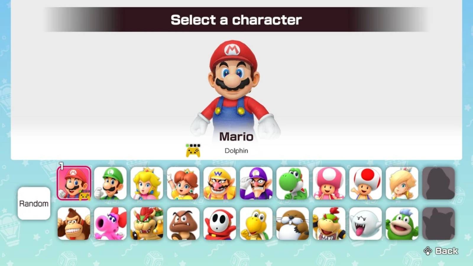 Screenshot of Super Mario Party Jamboree of the character select screen