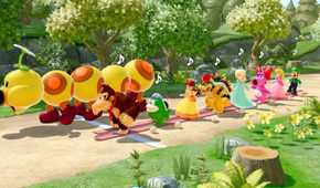 Screenshot of Super Mario Party Jamboree of the cast with a Wiggler