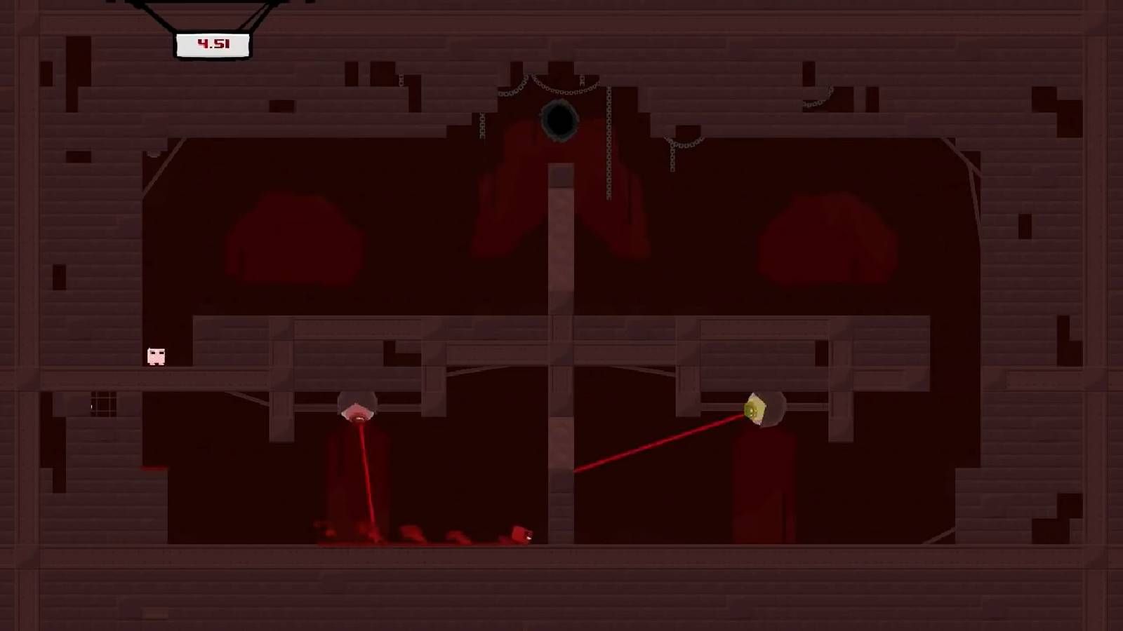 Super Meat Boy fighting through a laser level