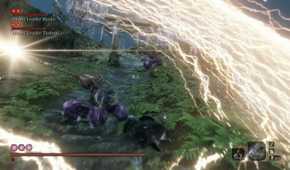 Screenshot from Sekiro: Shadows Die Twice video game with Long May the Shadows Reflect mod installed of player fighting enemy with swirling lightning attack