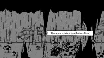 A screenshot from the game Shadows Over Loathing, showing a dark hand-drawn cave.