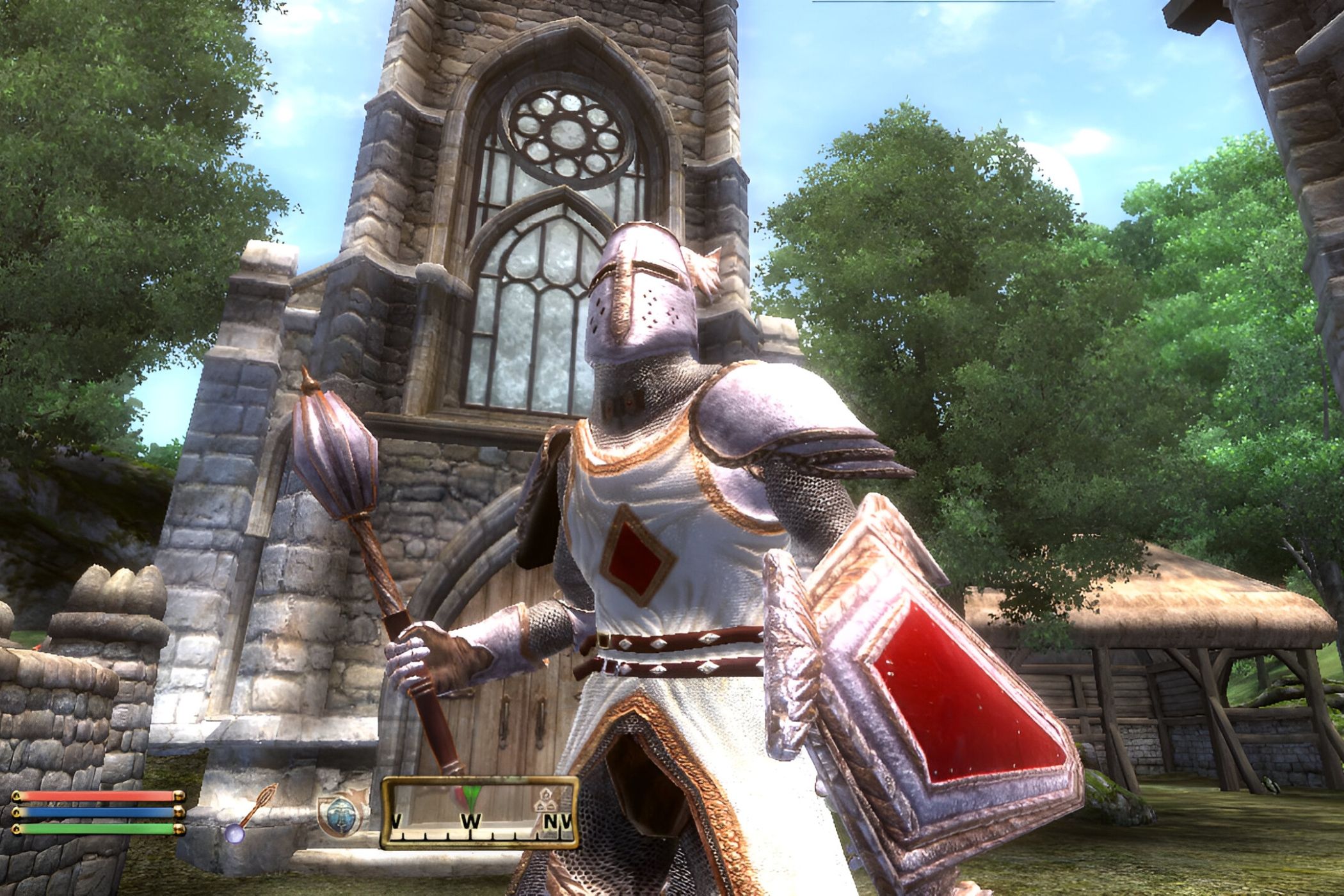 An image from the game The Elder Scrolls IV: Oblivion, showing a character dressed in medieval armor.