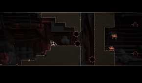 Screenshot from Shotgun Cop Man video game of Shotgun Cop Man waiting to avoid hazardous saws