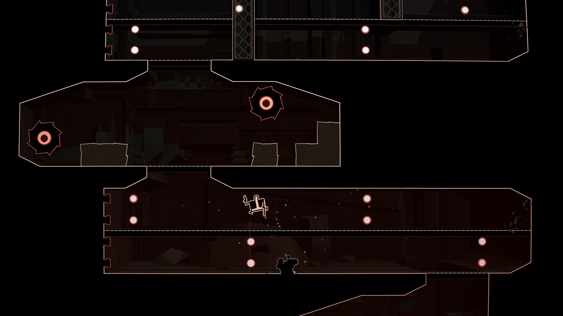Screenshot from Shotgun Cop Man video game of Shotgun Cop Man propelling himself above a hazard with a shotgun shot