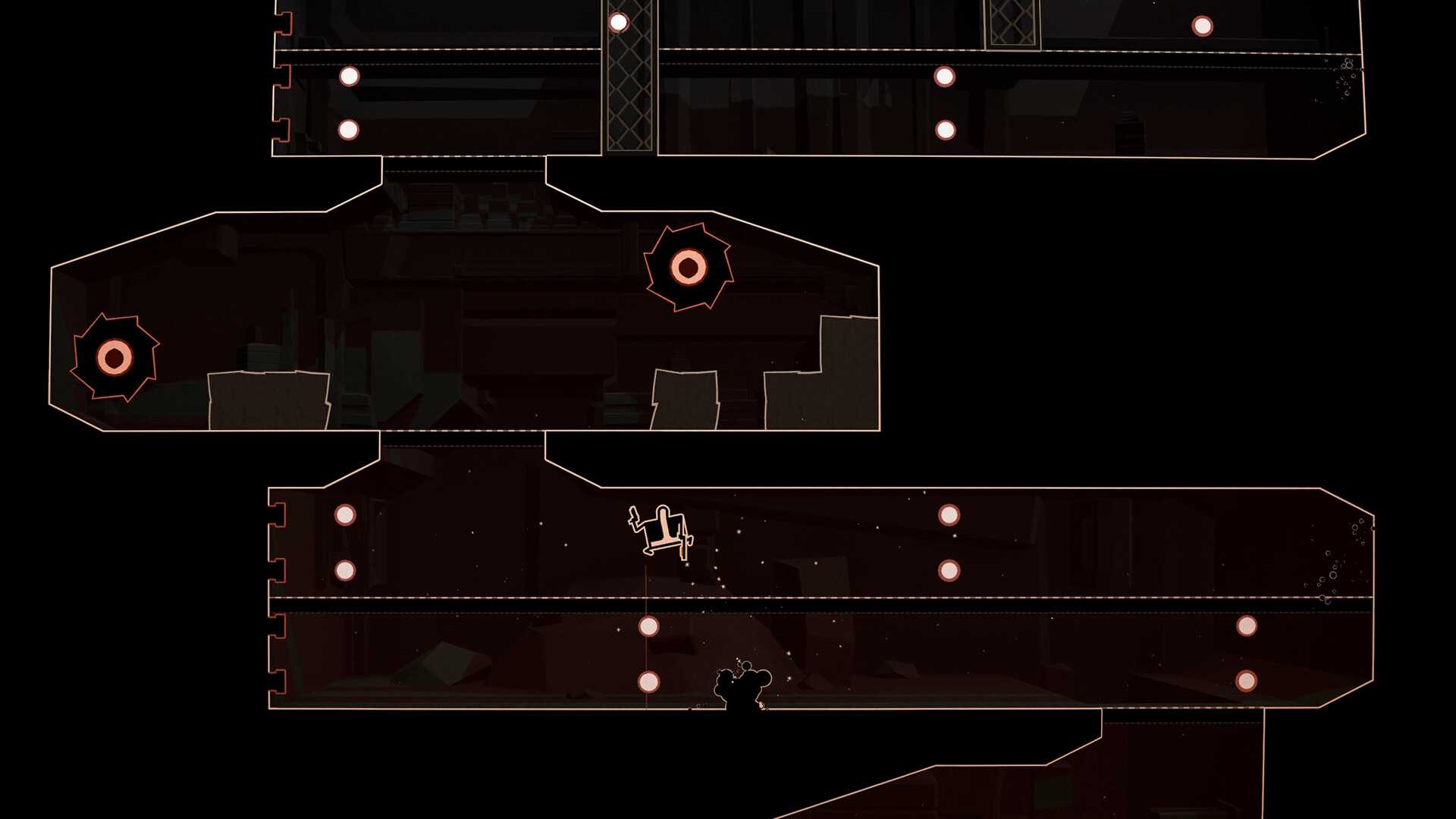 Screenshot from Shotgun Cop Man video game of Shotgun Cop Man propelling himself above a hazard with a shotgun shot