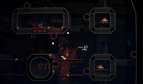 Screenshot from Shotgun Cop Man video game of Shotgun Cop Man firing at enemies in boxes