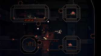 Screenshot from Shotgun Cop Man video game of Shotgun Cop Man firing at enemies in boxes