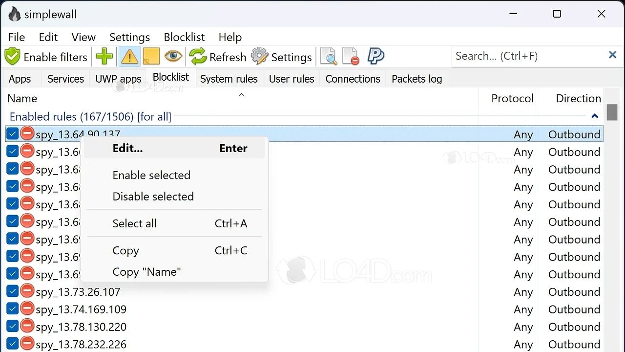 simplewall blocklist