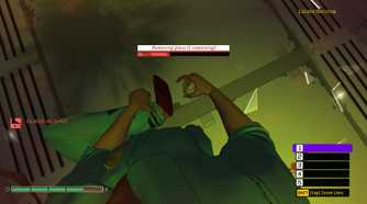 Screenshot from Skin Deep video game of main character removing glass from their foot