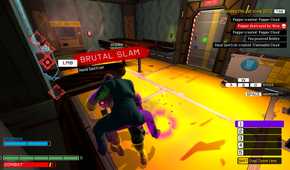 Screenshot from Skin Deep video game of main character jumping on enemy character to smash them into walls