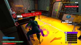 Screenshot from Skin Deep video game of main character jumping on enemy character to smash them into walls