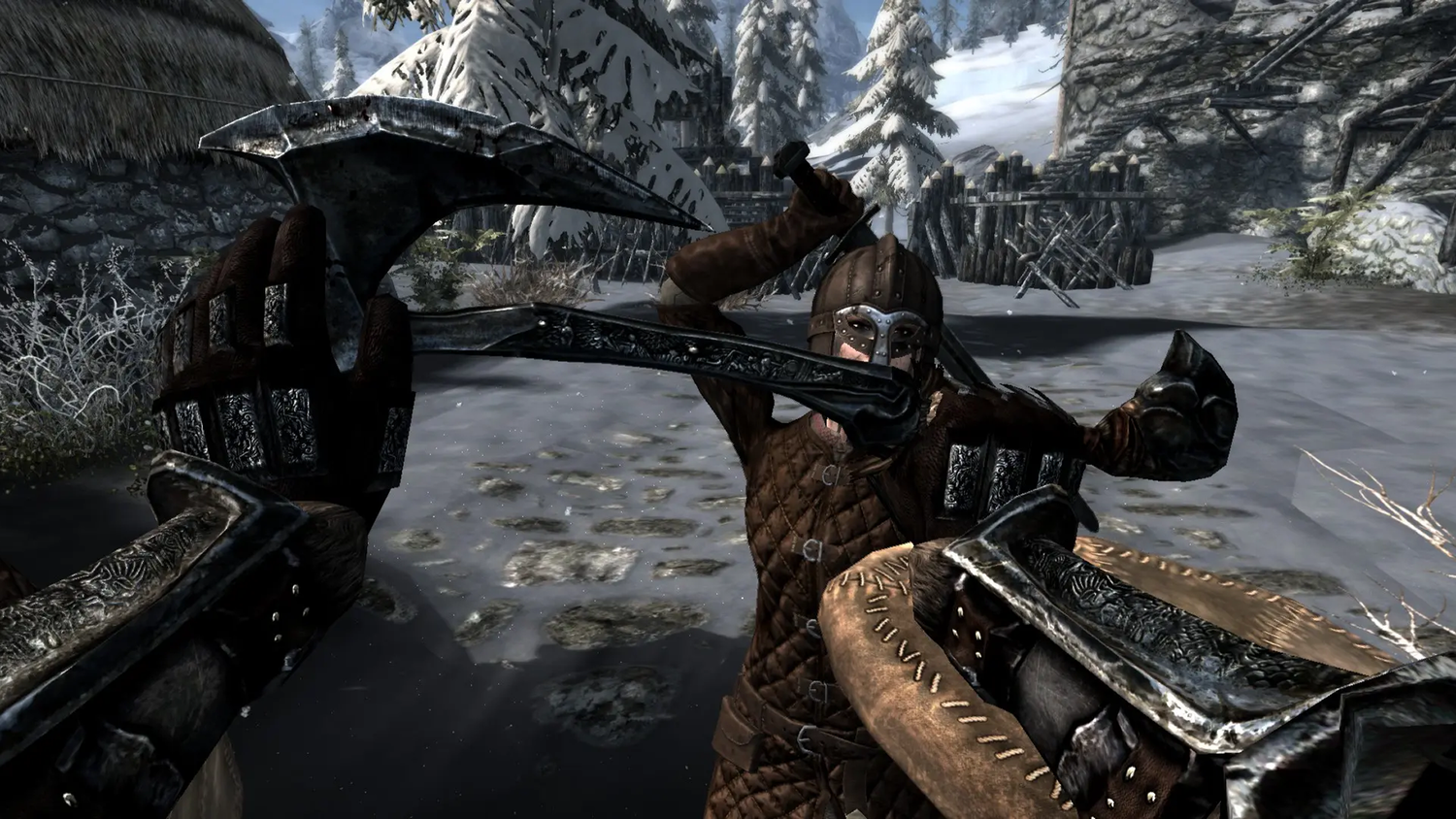 A first person view during combat