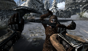 A first person view during combat