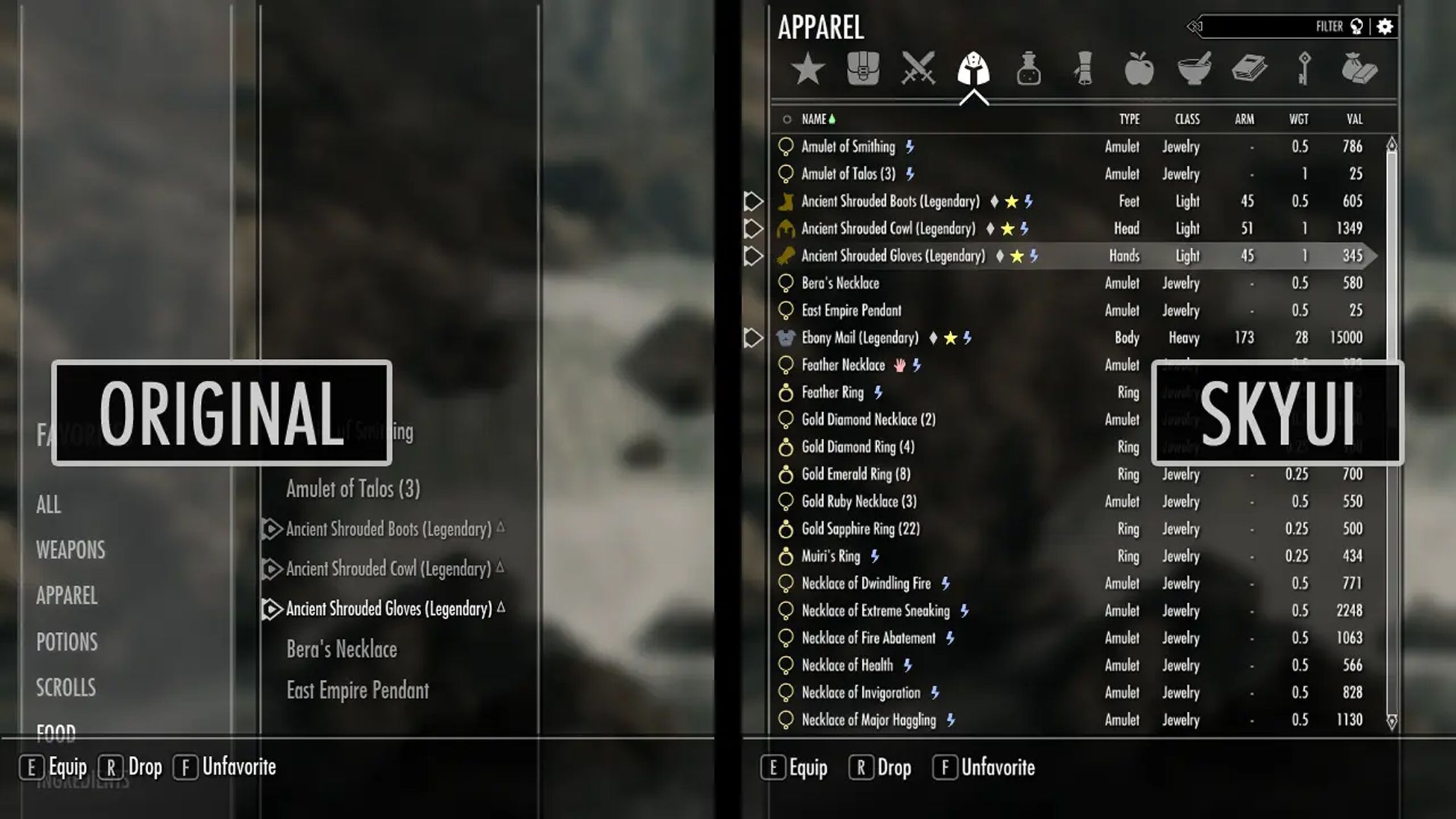 An in-game screenshot of SkyUI